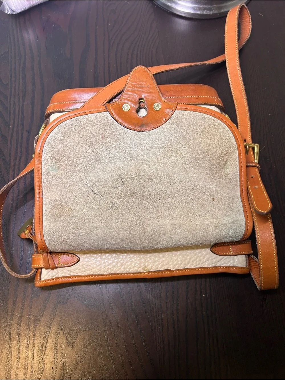 Dooney & Bourke Cream and Tan Leather Saddle Crossbody